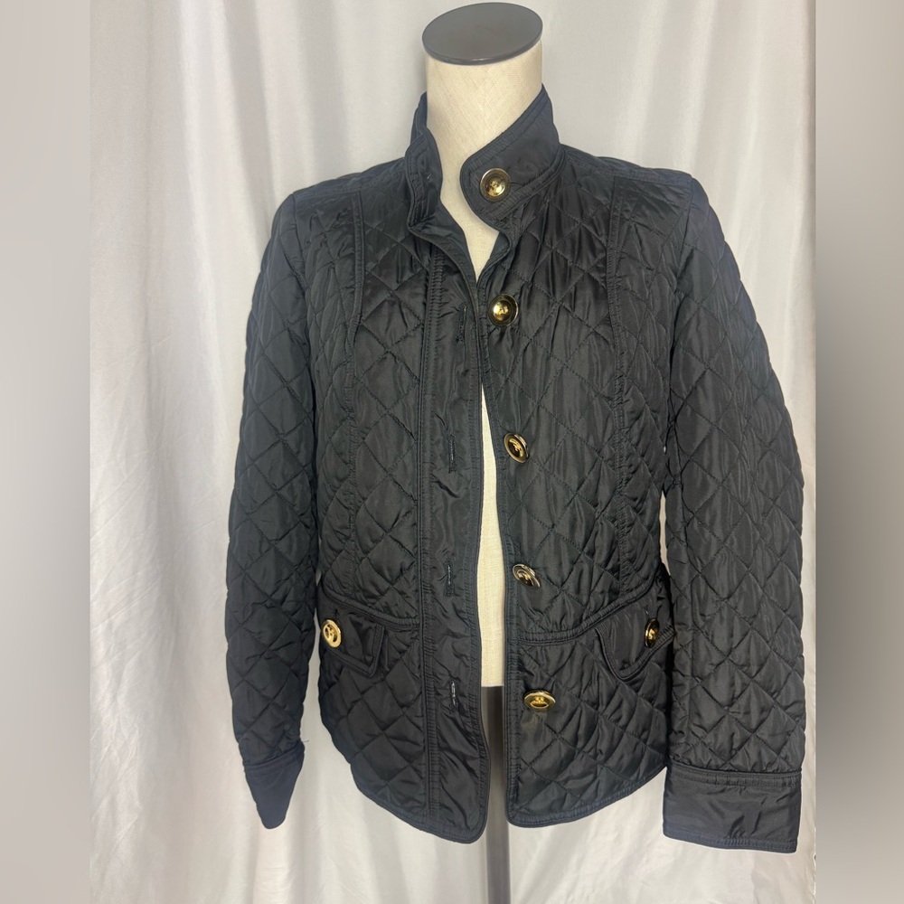 Charter Club Quilted Button-Up Jacket in Black with Gold Buttons Small